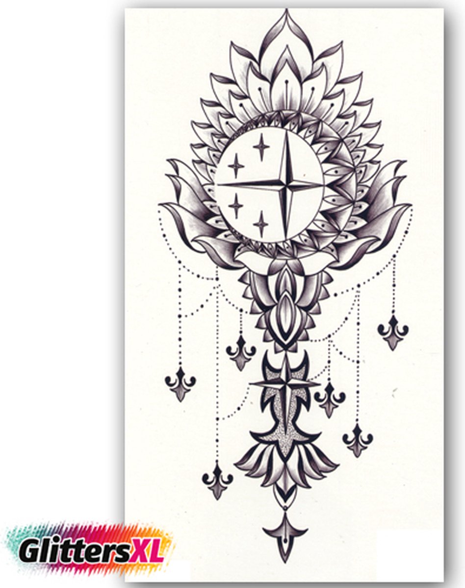 GlittersXL - Temporary Tattoo Dromenvanger/Bloem (21x12 cm) [Neptattoo - Tijdelijke tatoeage - Nep Fake Tattoos - Water overdraagbare festival sticker henna outfit tattoo - Glitter tattoo - Volwassenen Kinderen Jongen Meisje]